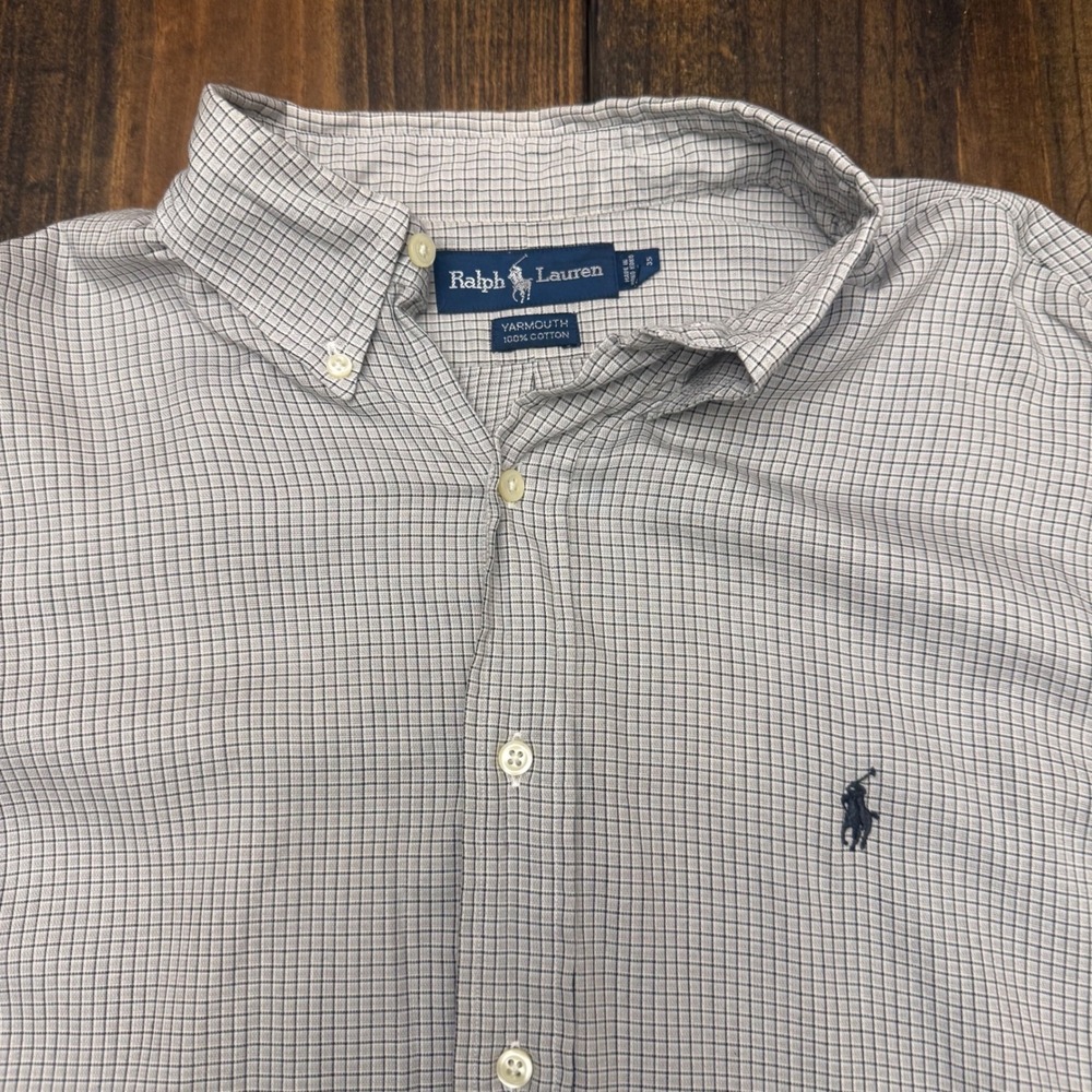 Ralph Lauren Yarmouth Button Down Shirt Mens Cotton Checkered Plaid, 17 34/35 - Picture 2 of 6